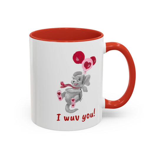 Coffee Mug - Humorous 'I wuv you!' Design with Original Itsy Mammal (11, 15oz)