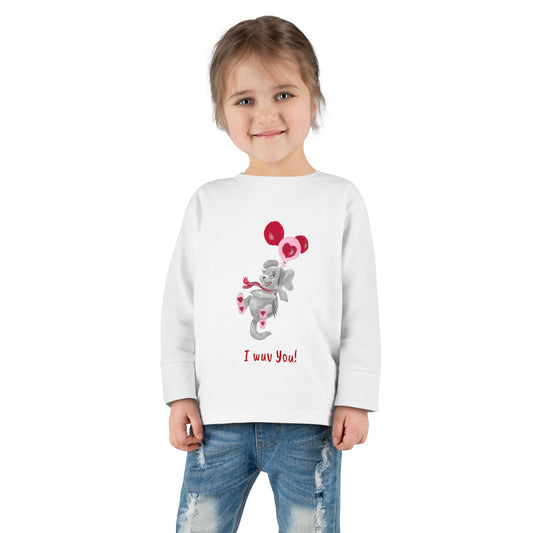 Unique Toddler Tee with Cute Itsy Mammal stating "I wuv you!"