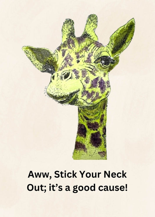Mini-Artworks: "Awww, Stick Your Neck Out!" a colorful giraffe says
